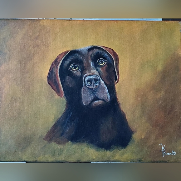 Original Oil Painting 8 x 12 Chocolate Labrador - Picture 1 of 2